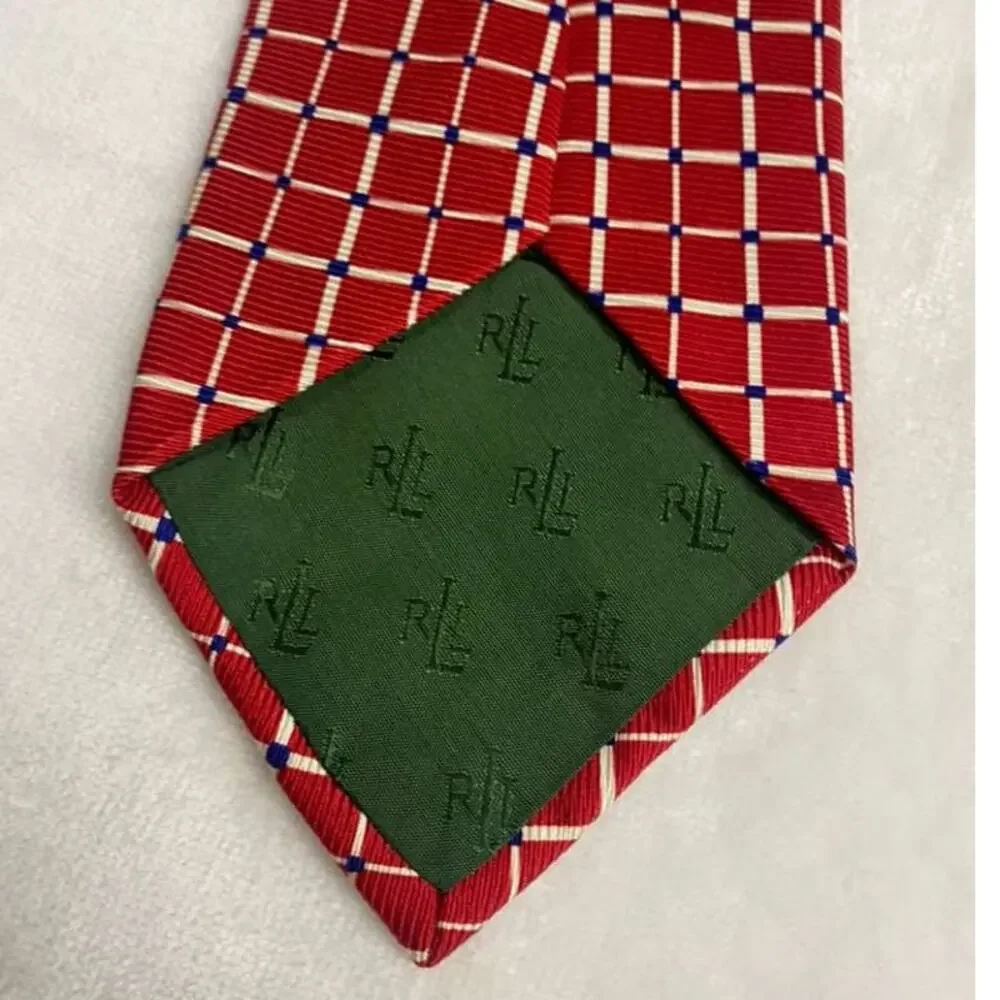 Men's vintage Lauren Ralph Lauren tie, red, geometric, 100% silk